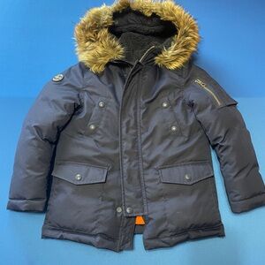 Kids Navy Parka with Faux Fur Hood